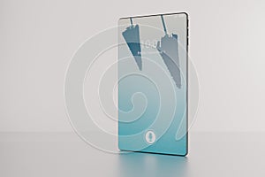 3D illustration of a fictitious bezel-free full screen smartphone product presentation on white background.