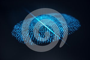 3D illustration Fingerprint scan provides security access with biometrics identification. Concept Fingerprint protection