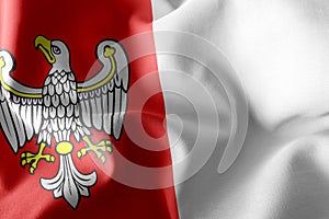 3D illustration flag of Greater Poland Voivodship is a region of
