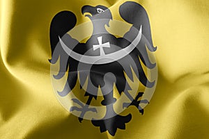 3D illustration flag of Lower Silesia Voivodship is a region of