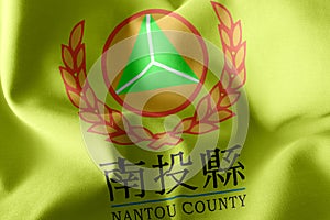 3D illustration flag of Nantou County is a province of Taiwan