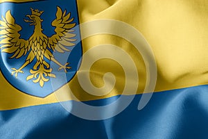 3D illustration flag of Opole Voivodship is a region of Poland