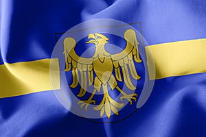 3D illustration flag of Silesia Voivodship is a region of Poland