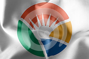 3D illustration flag of South Gyeongsang is a region of South Ko