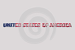 3D illustration of the flag of the United States of America on a text background