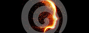3d illustration of flames burning in the shape of a woman\'s profile