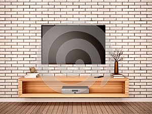 3d illustration of Flat TV with pedestal