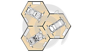 3d illustration of floor plan of car service. Floor plan of car service.