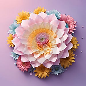 3D illustration of a flower. Delicate pastel colors. Template for greeting card, wedding invitation