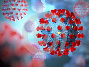 3d illustration of flu Covid-19 cell floating under microscope with clipping path