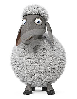 3d illustration fluffy lamb with funny eyes