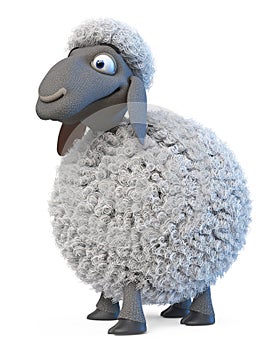 3d illustration fluffy lamb with funny eyes