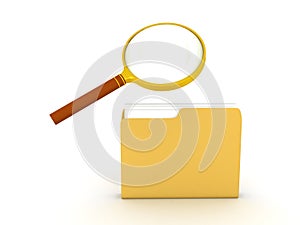 3D illustration of a folder being searched with a magnifying glass