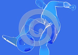 3d illustration of a football soccer player seen from below.