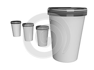 3D Illustration - Four Plastic Cups with Lids