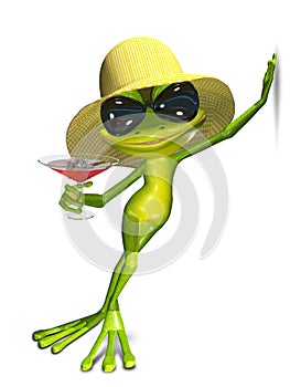 3d illustration of a frog hat and cocktail with ice