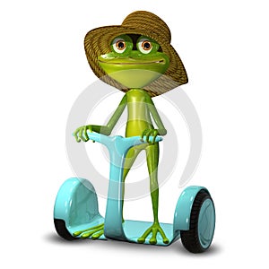 3d Illustration Frog in a Hat on Segway