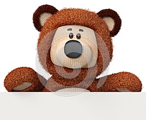 3d illustration funny bear with a poster