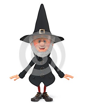 3d illustration funny fairy-tale wizard in a hat