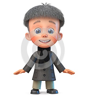 3d illustration funny little boy in winter clothes