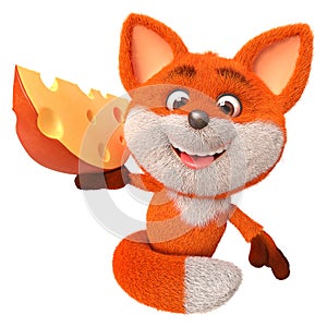 3d illustration funny little Fox with cheese