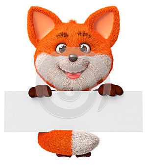 3d illustration funny little Fox with poster