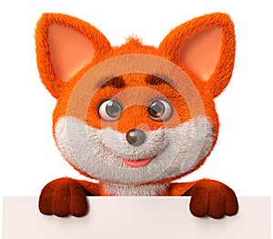 3d illustration funny little Fox with poster