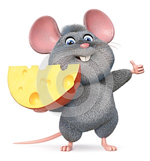 3d illustration funny mouse with cheese