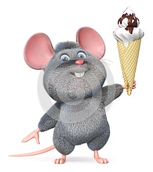 3d illustration funny mouse with ice cream