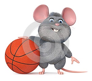 3d illustration funny mouse playing basketball