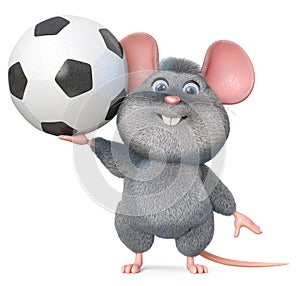 3d illustration funny mouse playing football