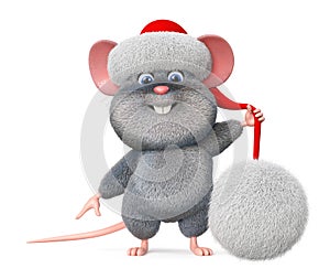 3d illustration funny mouse Santa Claus