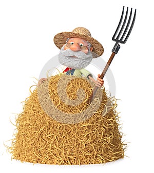 3D illustration funny old grandfather of the farmer