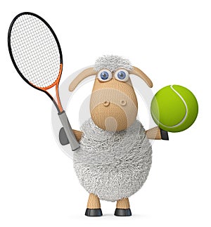 3d illustration funny sheep play tennis