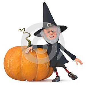 3d illustration funny wizard with pumpkin