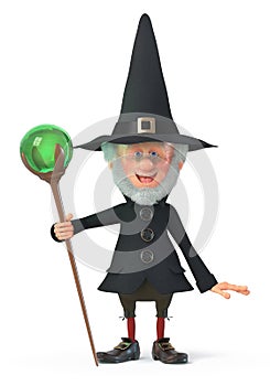 3d illustration funny wizard with staff