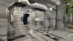 3D-illustration of a future living room in a science fiction starship