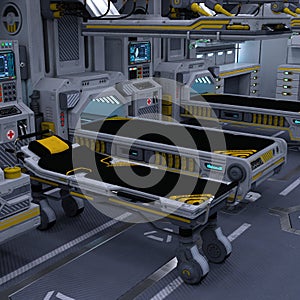 3D-illustration of a futuristic hospital in a science fiction starship