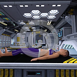 3D-illustration of a futuristic hospital in a science fiction starship