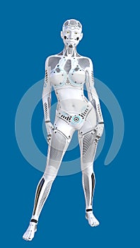 3D Illustration of Futuristic White Female Human Robot