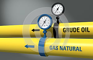 3d illustration gas and oil pipe. Barometers at zero