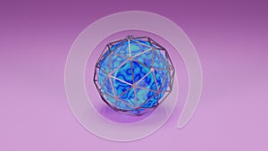 3d illustration of a gem type sphere locked in a envelope. blue light emitting sphere. abstract minimal shapes