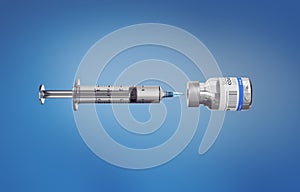 3D Illustration of a Generic Covid19 Vaccin and a Syringe