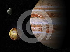 3D Illustration of The Giant planet Jupiter and his satellites