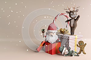3d illustration. Gift box full with Santa Claus inside. Concept Merry christmas and Happy New Year