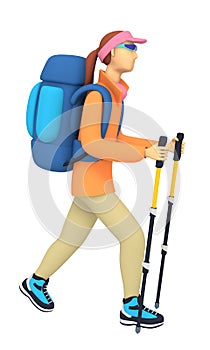 3d illustration. Girl sports tourist goes with a backpack