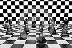 3D illustration glass chess pieces