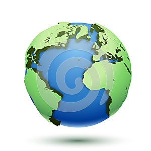 3D Illustration of the globe earth isolated on white background. Icon planet.