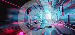 3d illustration of a glowing abstract science fiction hallway - digital 3d art