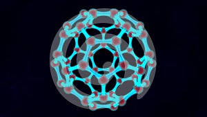 3D illustration of glowing blue ball, molecular structure, luminous graphene, carbon molecule, three-dimensional grid. The idea of